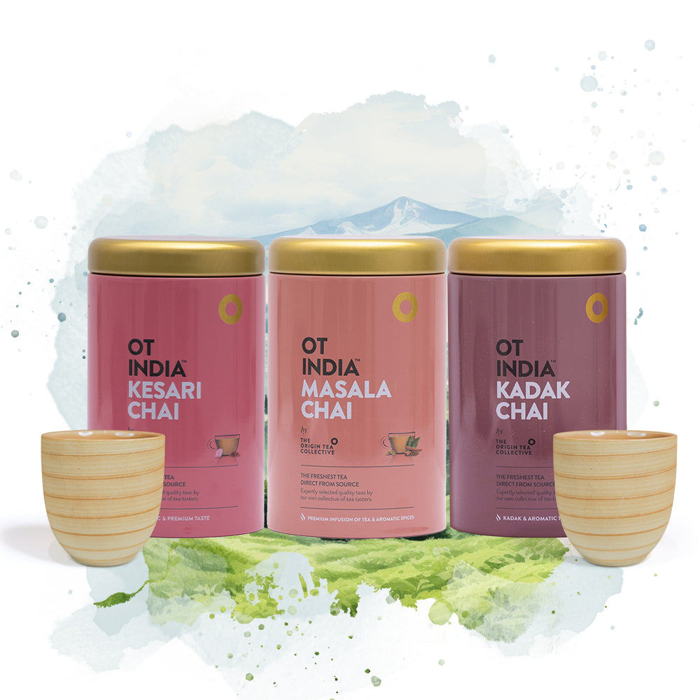 Combo: Kesari Chai Tin, Masala Chai Tin, Kadak Chai Tin & Kulhad